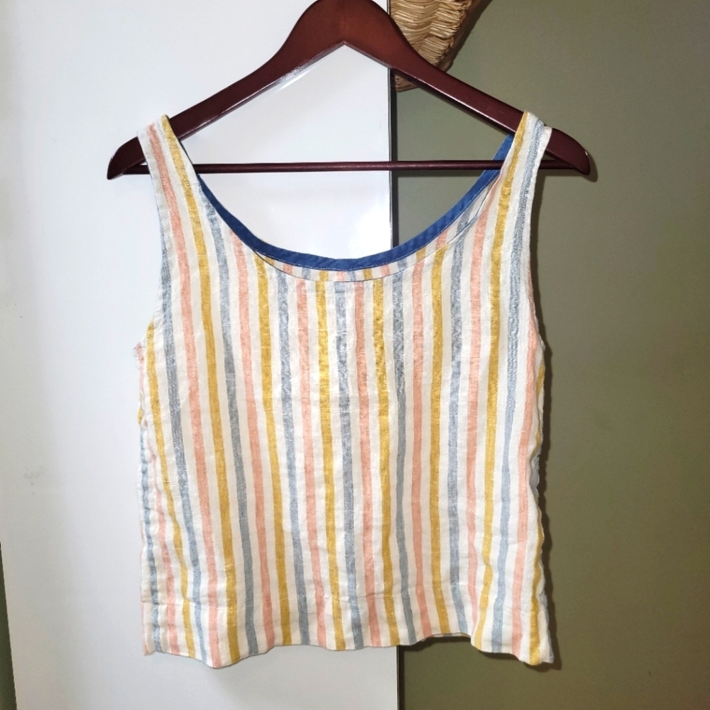 colorful striped 100% linen  sleeveless cropped tank top small